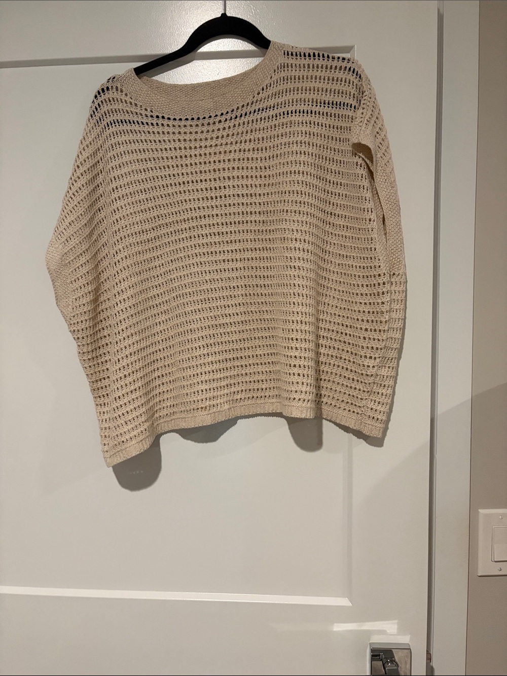Max Studio Cream Open-Knit Crewneck Sweater